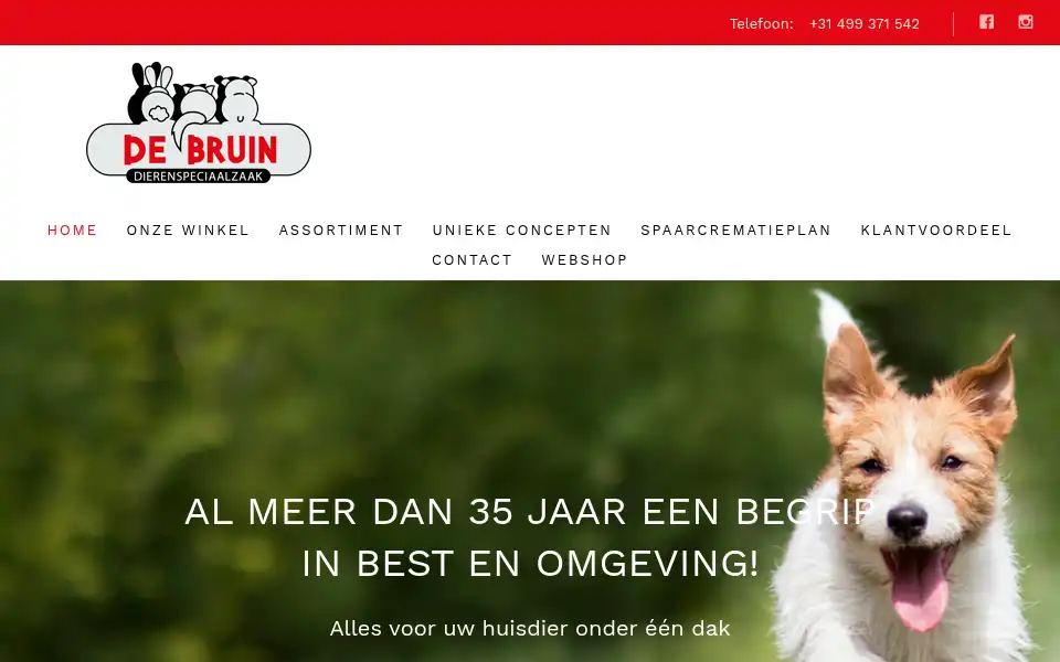 Screenshot of dierenspeciaalzaakdebruin.nl