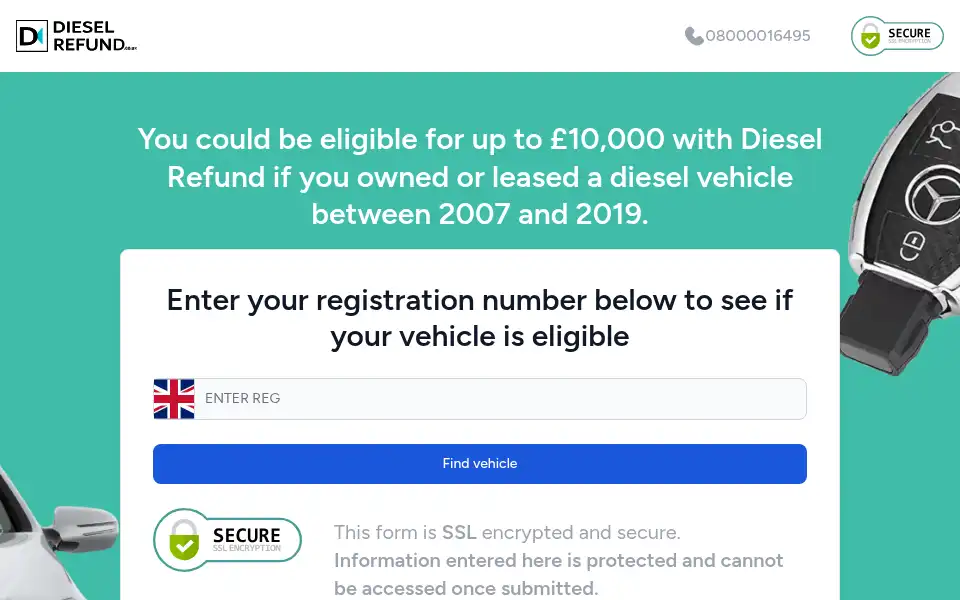 Screenshot of dieselrefund.co.uk