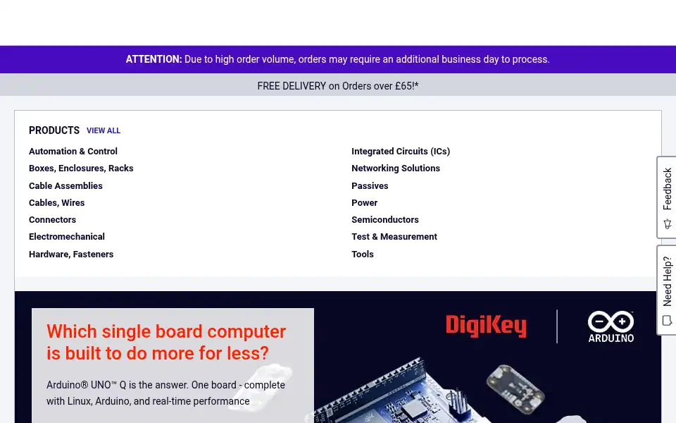 Screenshot of digikey.co.uk