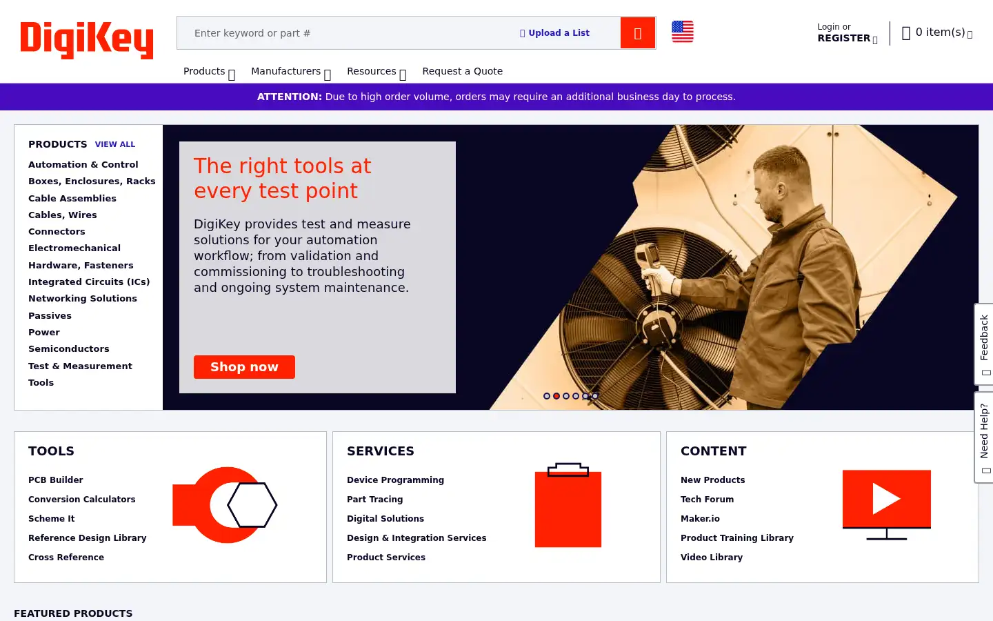 Screenshot of digikey.com