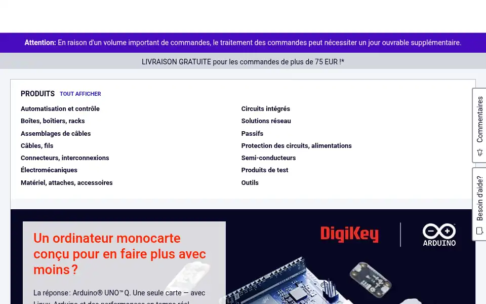 Screenshot of digikey.fr