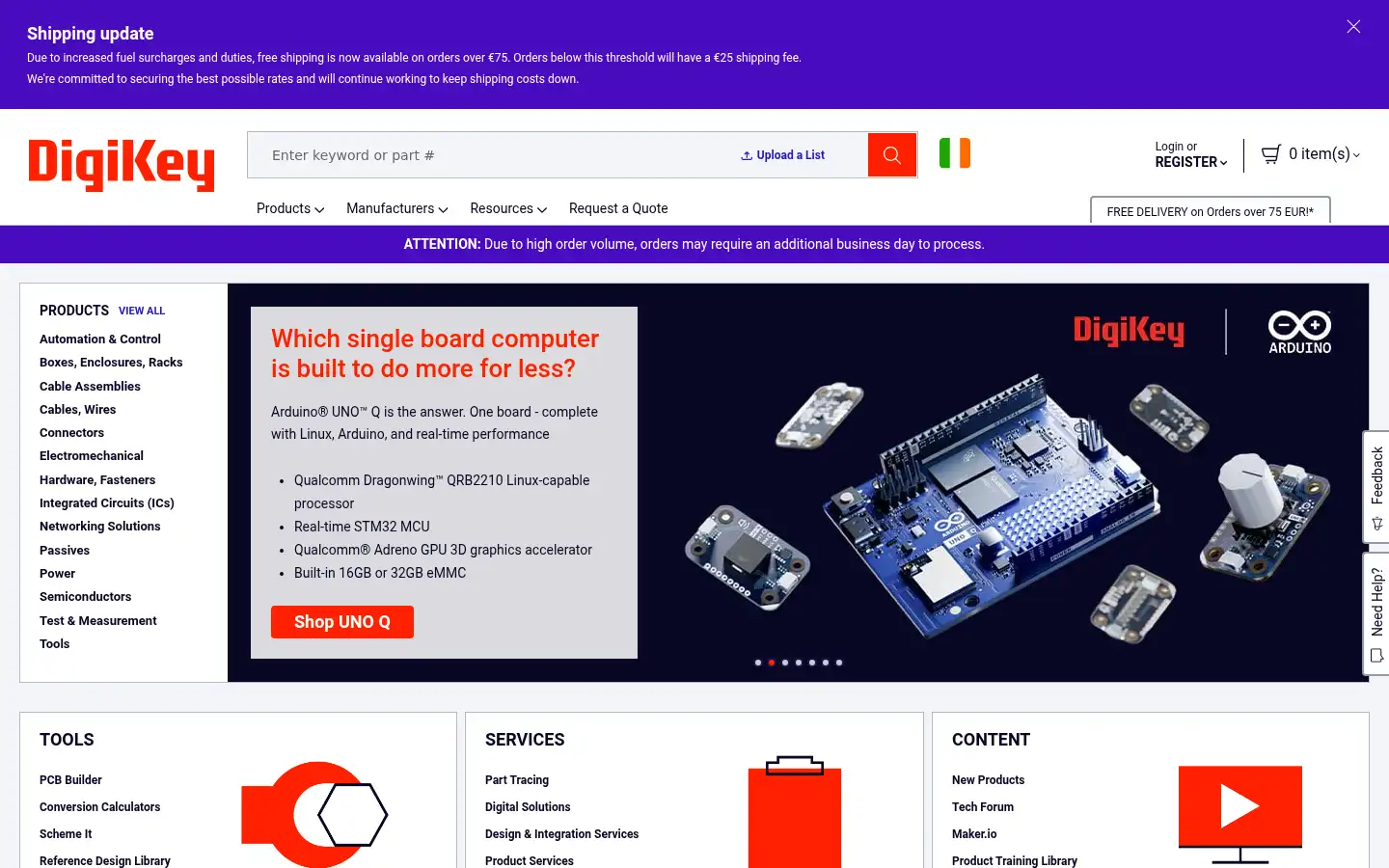 Screenshot of digikey.ie