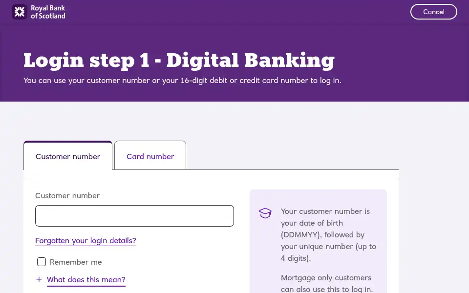 Screenshot of digitalbanking.rbs.co.uk