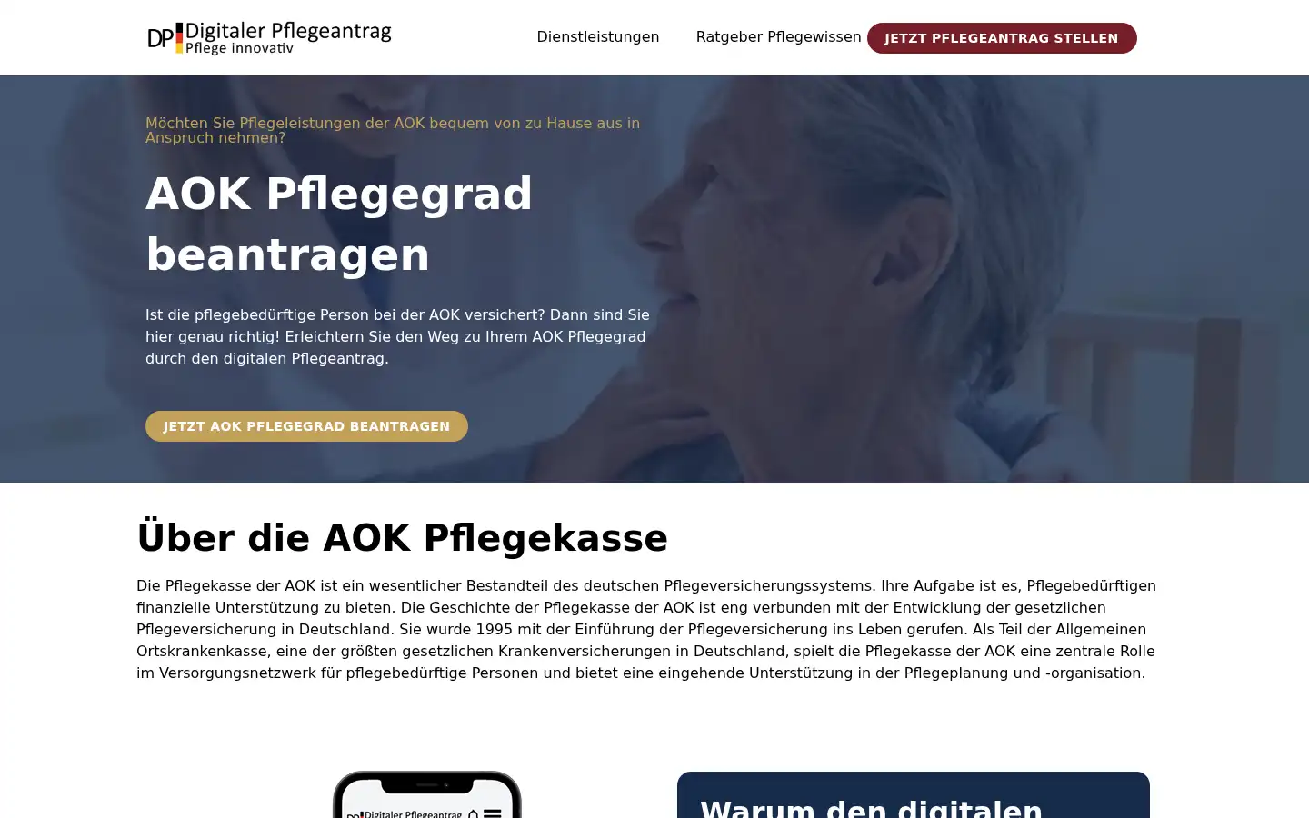 Screenshot of digitaler-pflegeantrag.de