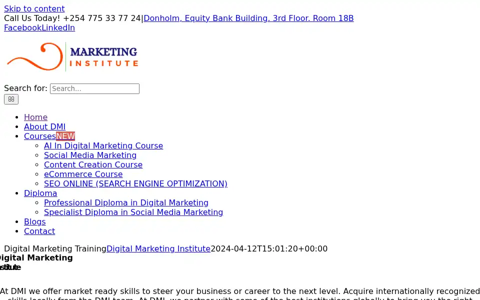 Screenshot of digitalmarketinginstitute.co.ke