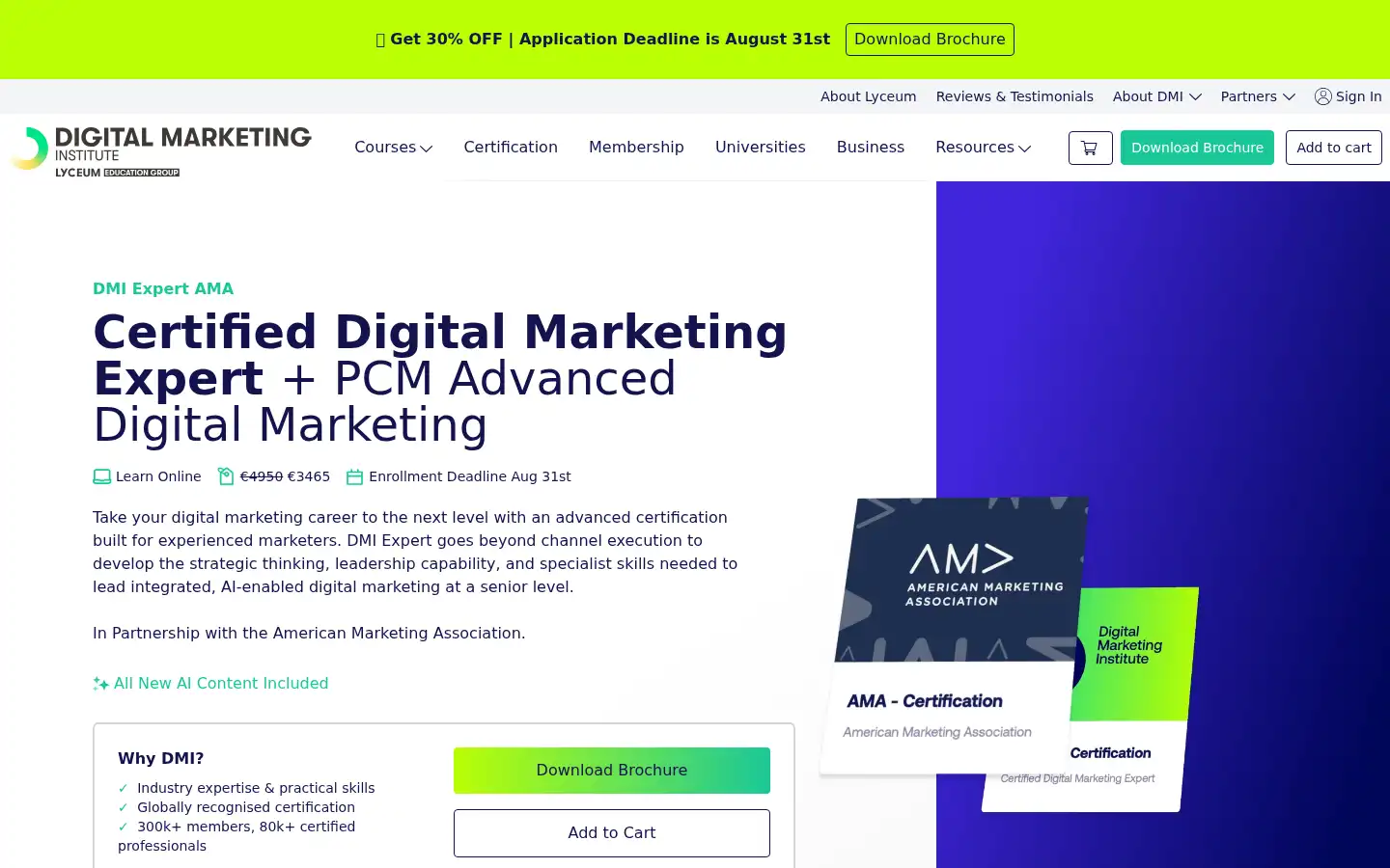 Screenshot of digitalmarketinginstitute.com