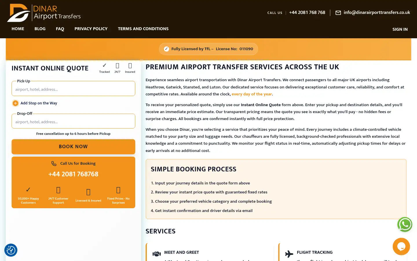 Screenshot of dinarairporttransfers.co.uk