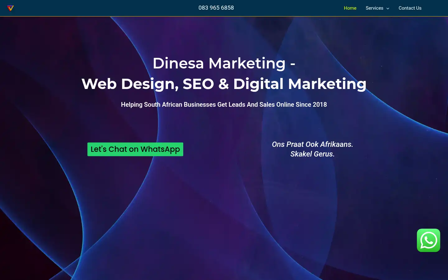 Screenshot of dinesamarketing.co.za