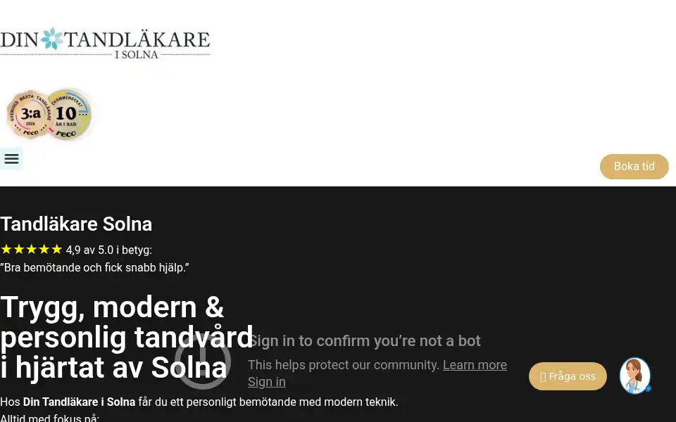 Screenshot of dintandlakareisolna.se