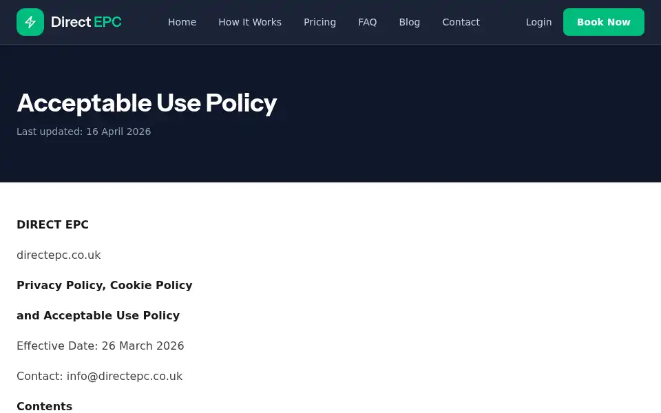Screenshot of directepc.co.uk