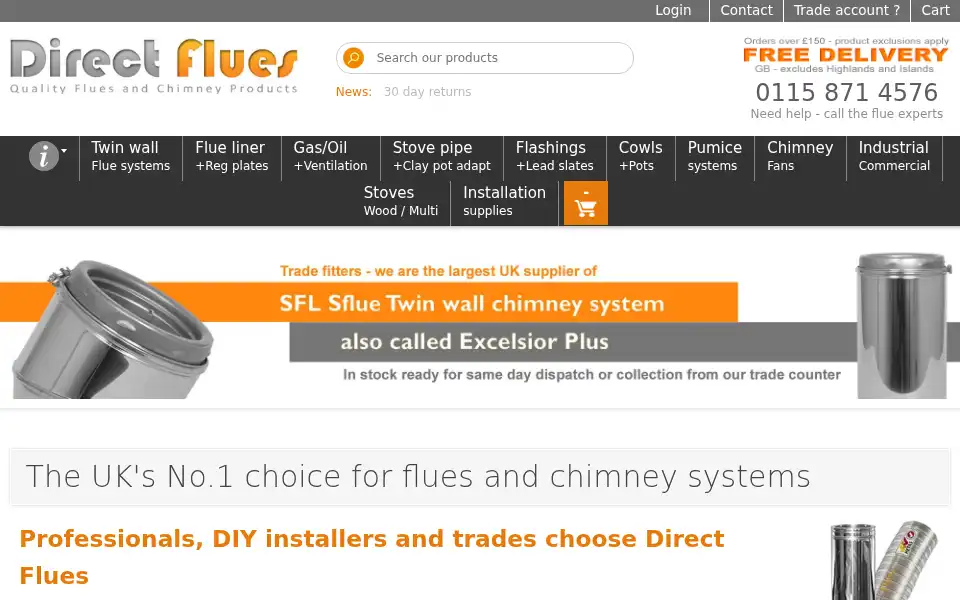 Screenshot of directflues.co.uk