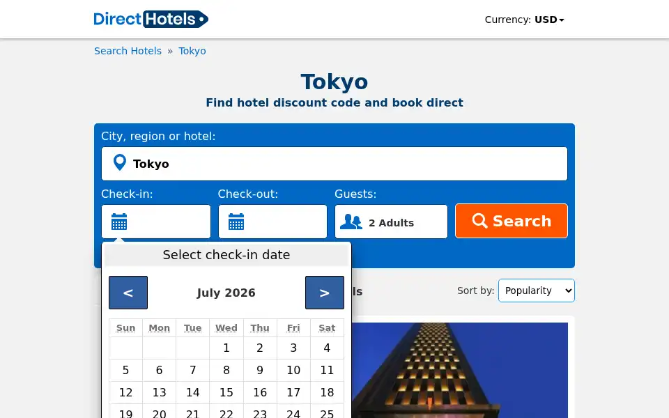 Screenshot of directhotels.com