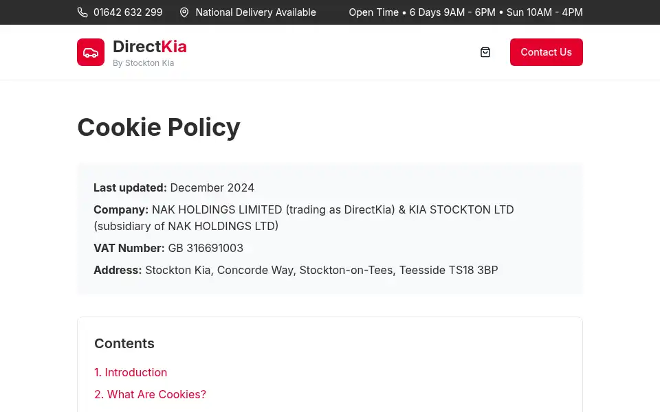 Screenshot of directkia.co.uk