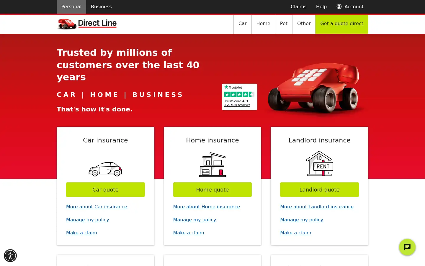 Screenshot of directline.com