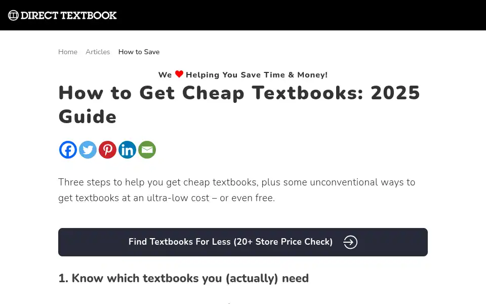 Screenshot of directtextbook.com