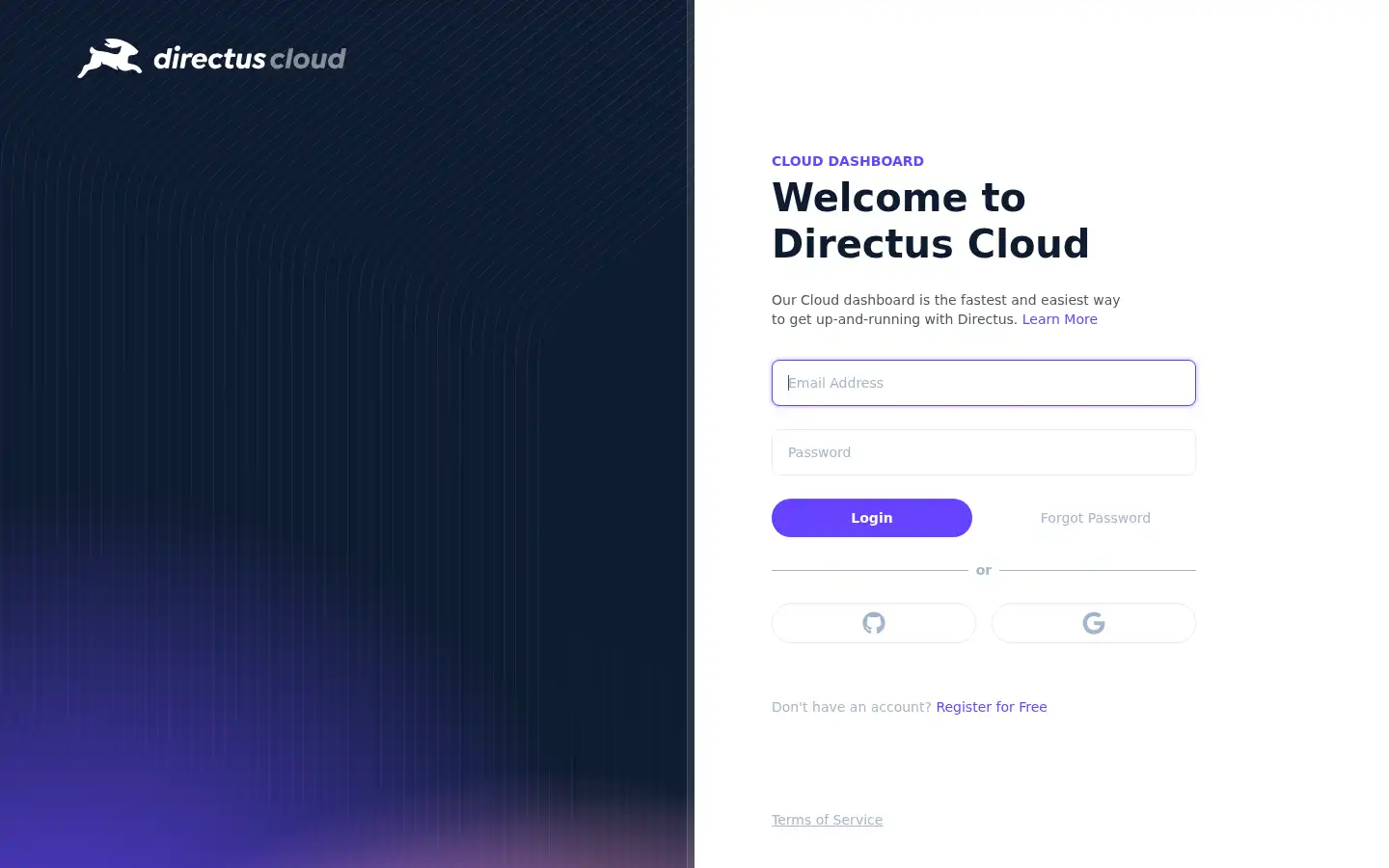 Screenshot of directus.cloud