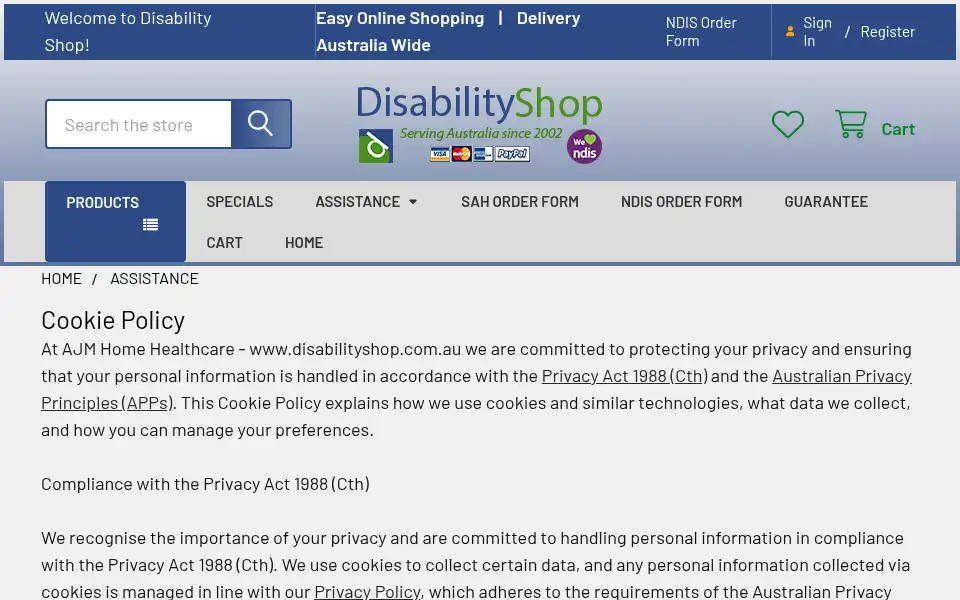 Screenshot of disabilityshop.com.au