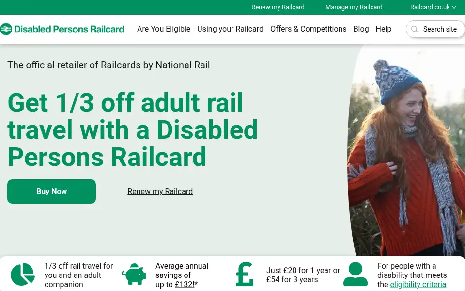 Screenshot of disabledpersons-railcard.co.uk