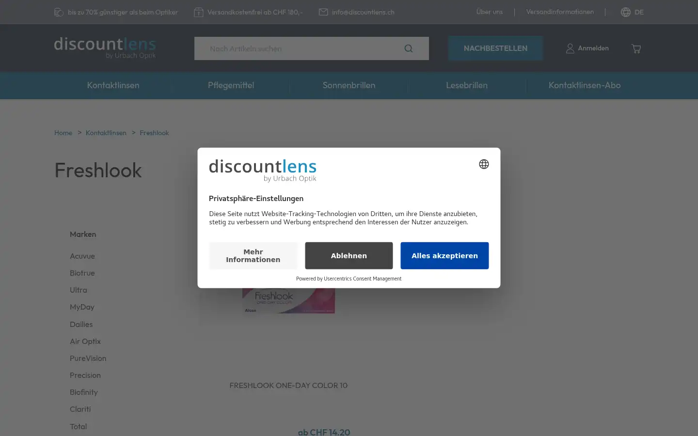 Screenshot of discountlens.ch