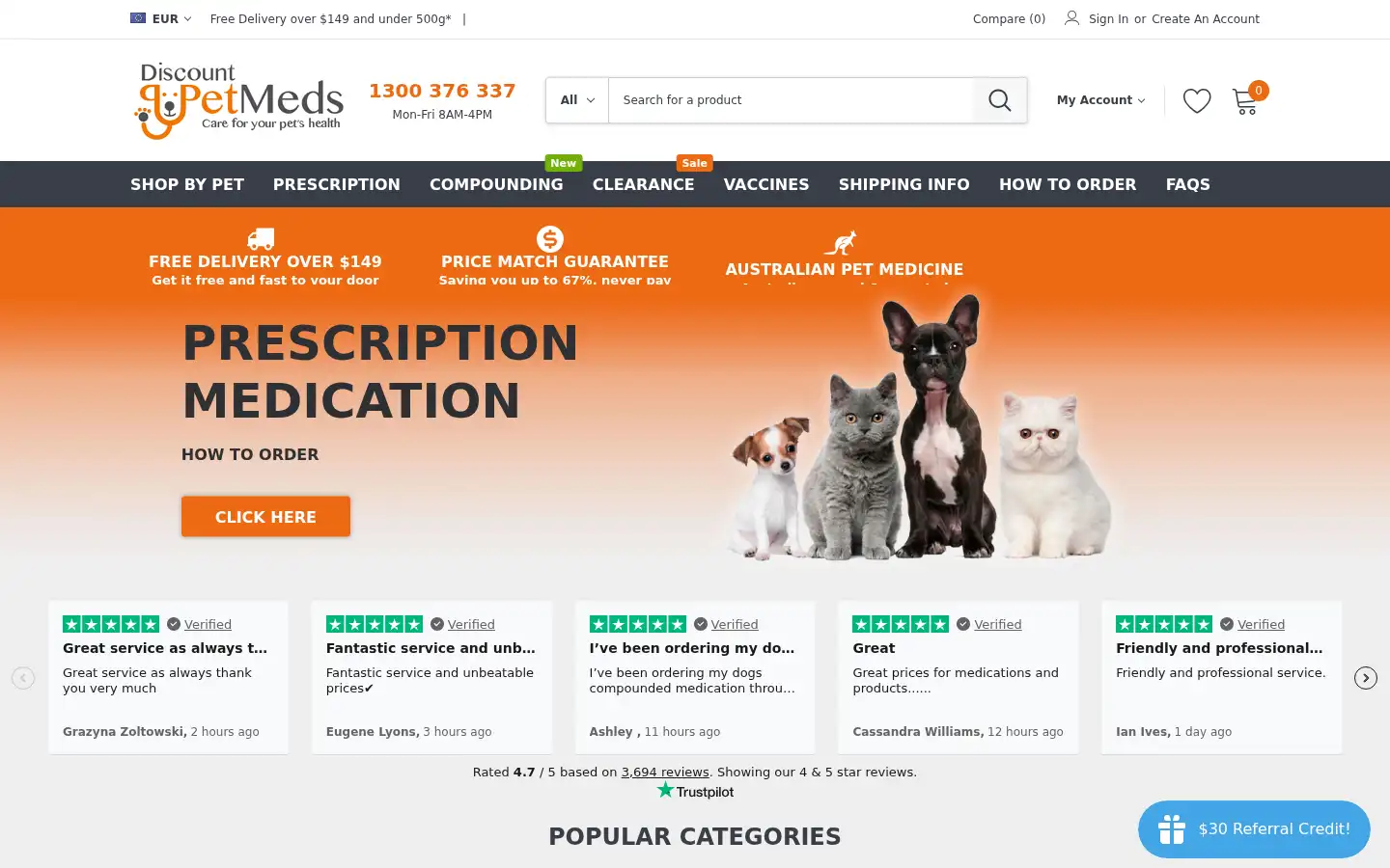 Screenshot of discountpetmeds.com.au