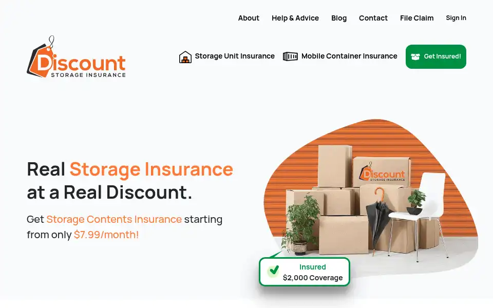 Screenshot of discountstorageinsurance.com