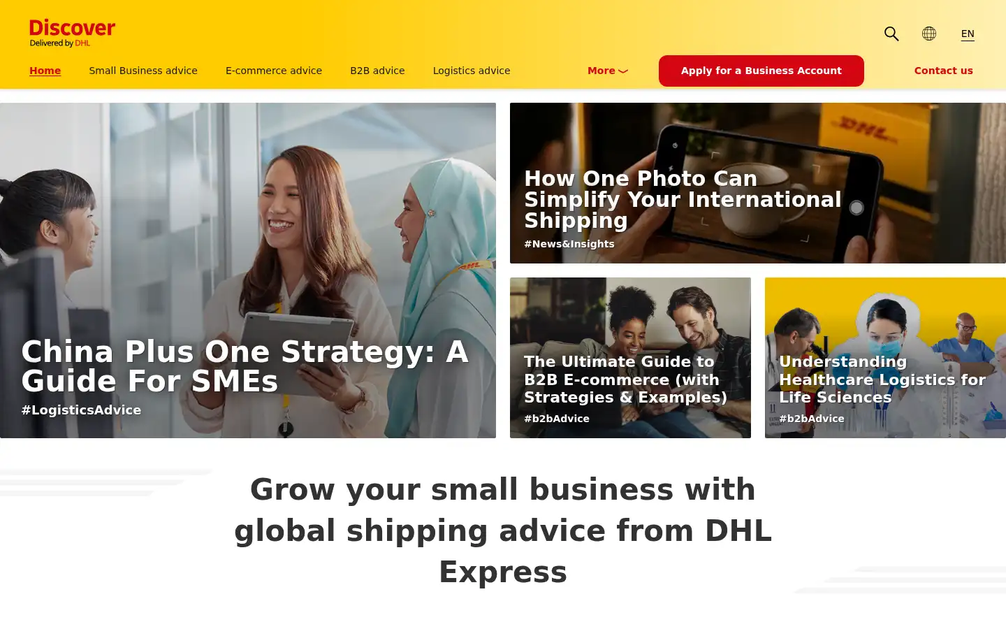 Screenshot of discover.dhl.com