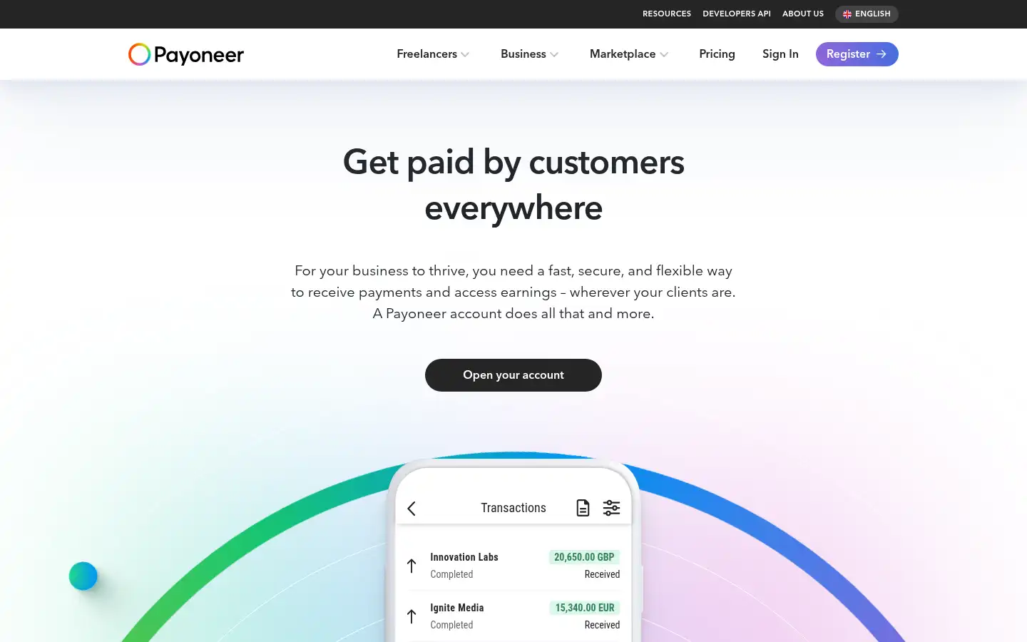 Screenshot of discover.payoneer.com