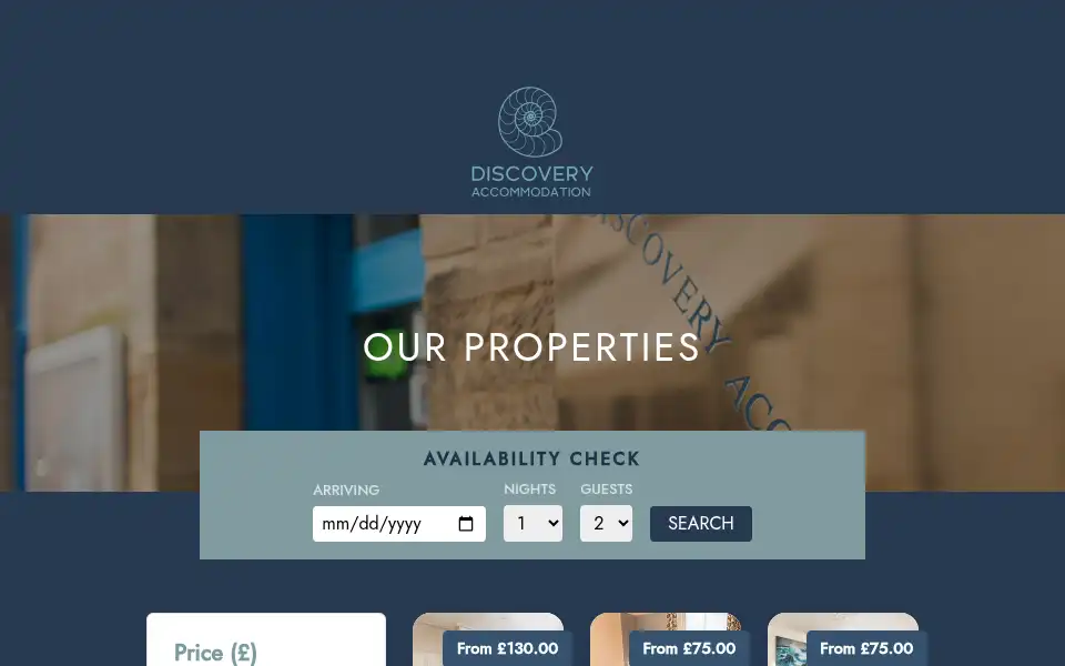 Screenshot of discoveryaccommodation.com