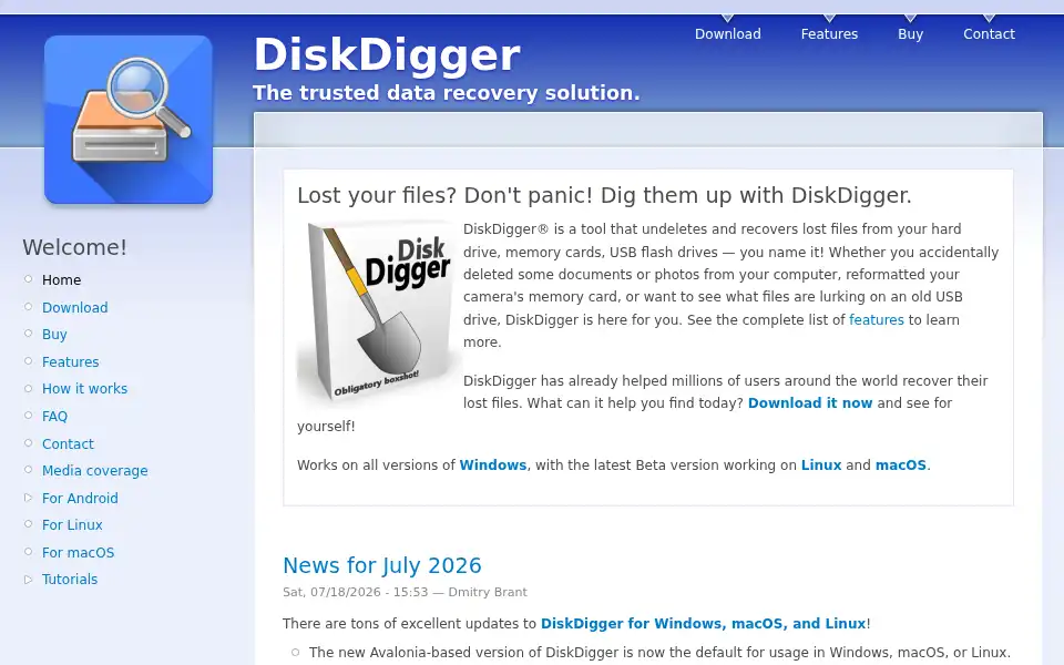 Screenshot of diskdigger.org