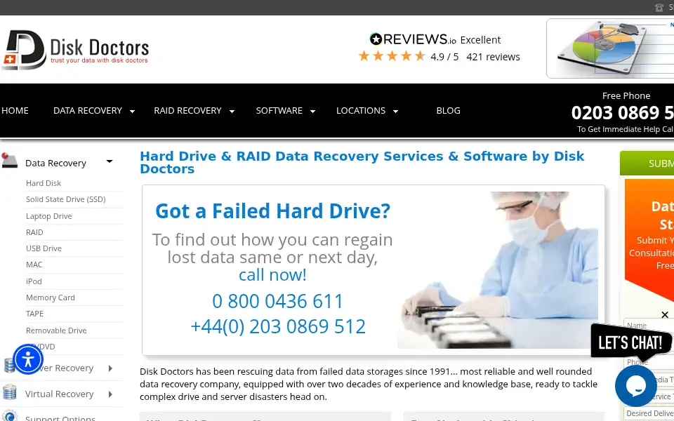 Screenshot of diskdoctorsdatarecovery.co.uk