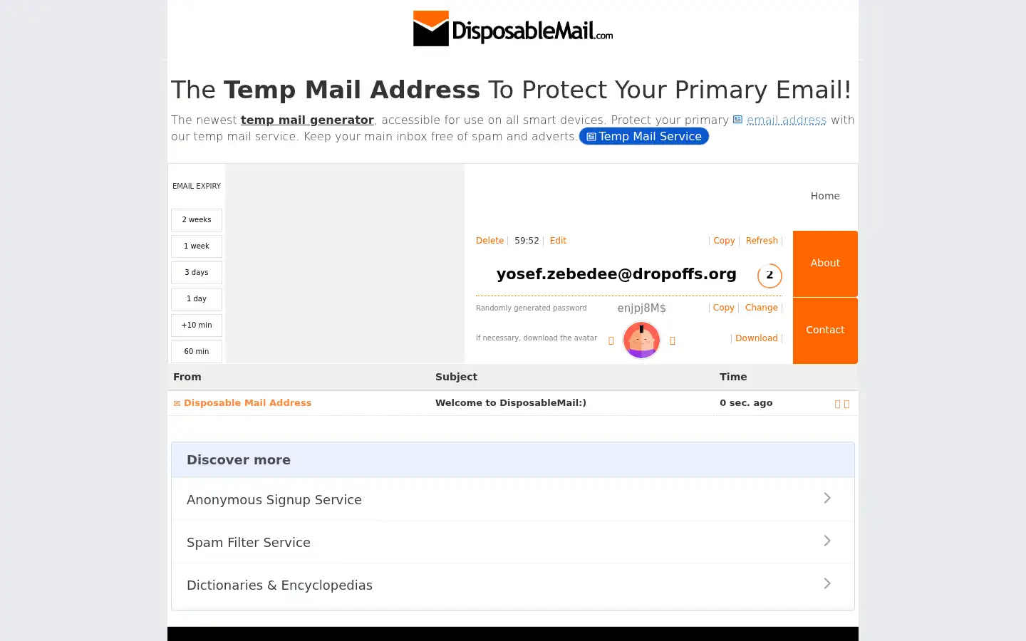 Screenshot of disposablemail.com