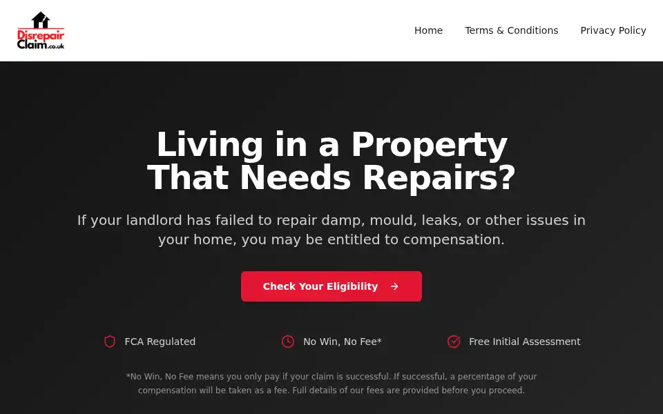 Screenshot of disrepairclaim.co.uk