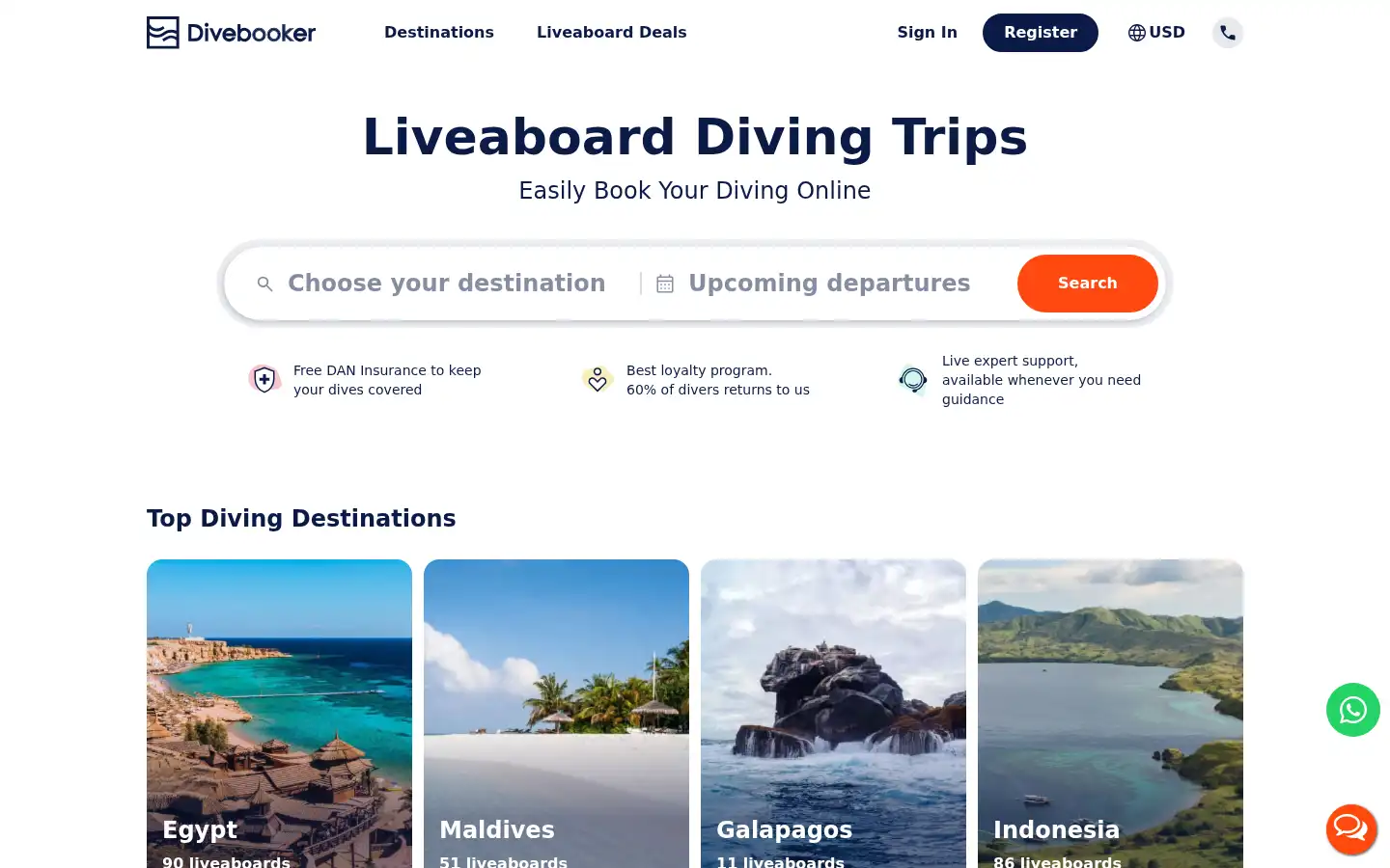 Screenshot of divebooker.com