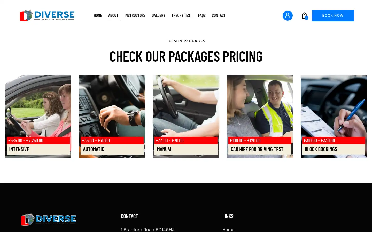 Screenshot of diverseschoolofmotoring.co.uk