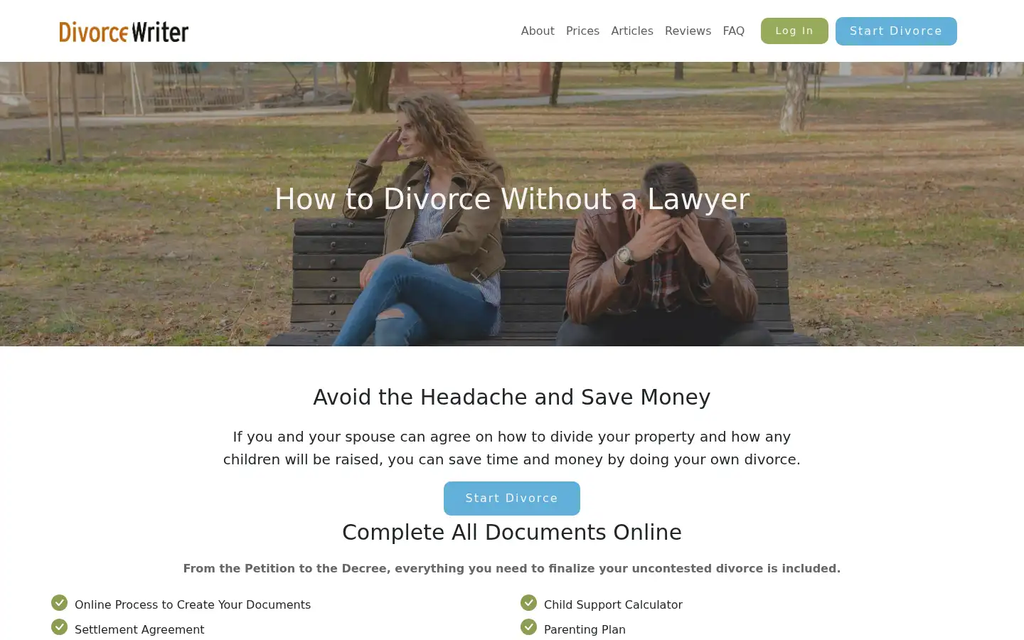 Screenshot of divorcewriter.com