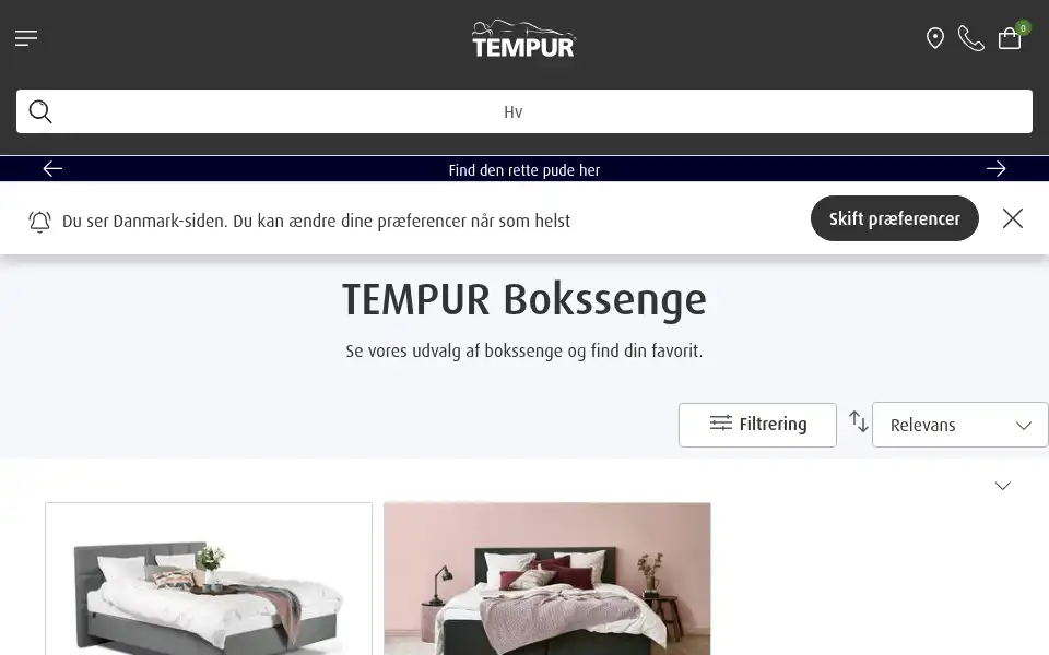 Screenshot of dk.tempur.com