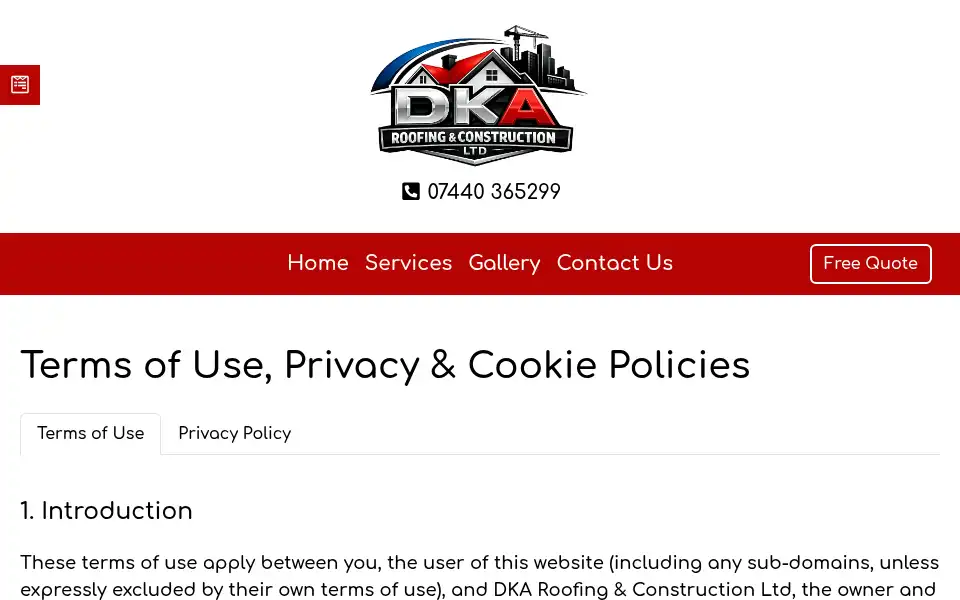 Screenshot of dkaroofing.co.uk