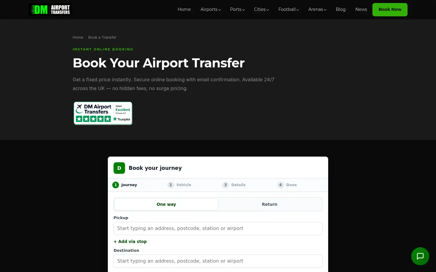 Screenshot of dmairporttransfers.co.uk