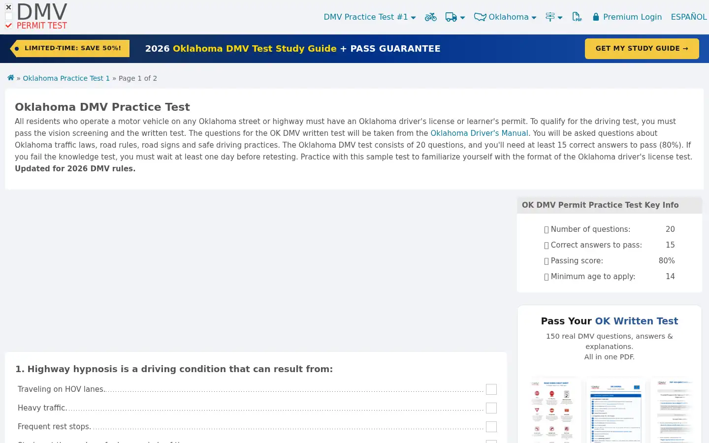 Screenshot of dmv-permit-test.com