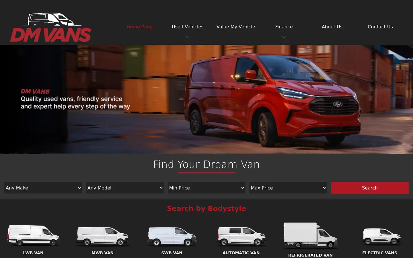 Screenshot of dmvans.co.uk