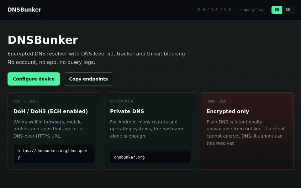 Screenshot of dnsbunker.org