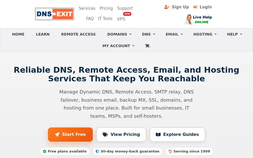 Screenshot of dnsexit.com