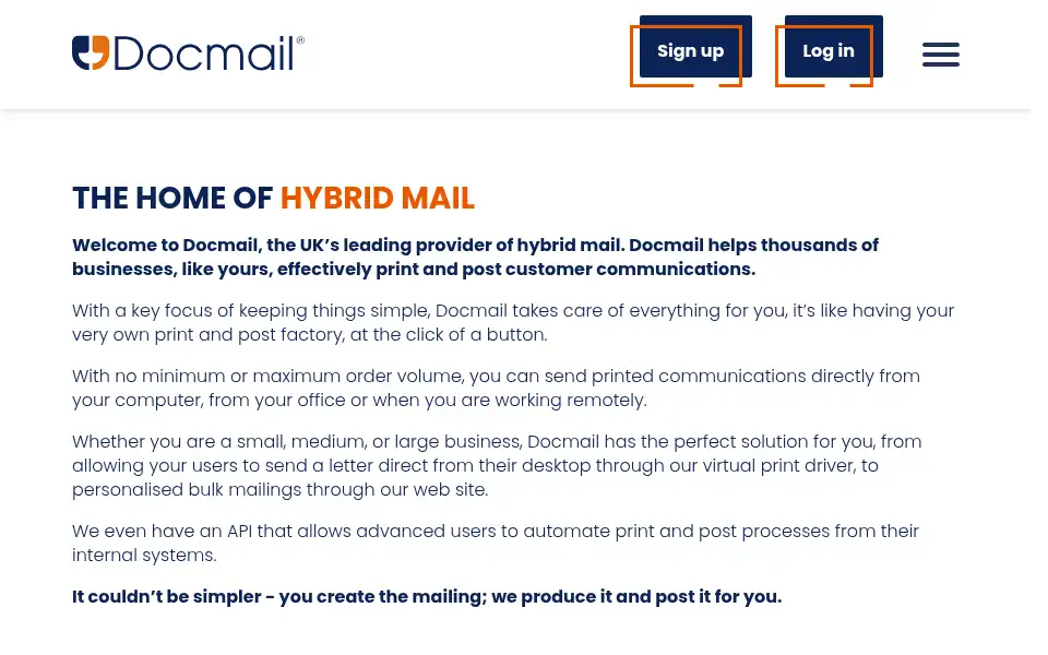 Screenshot of docmail.co.uk