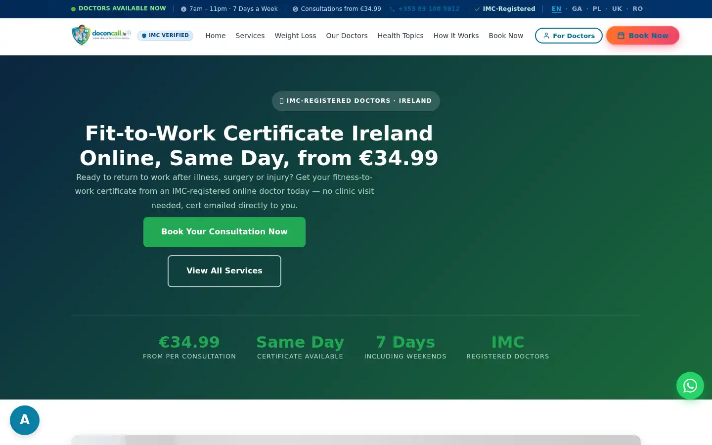 Screenshot of doconcall.ie