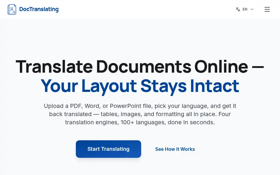 Screenshot of doctranslating.com