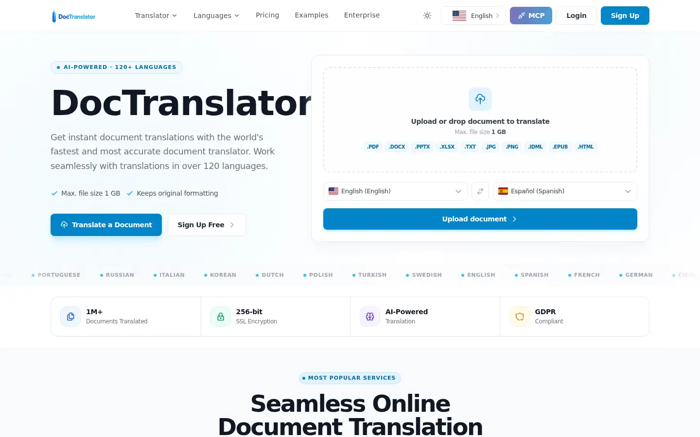 Screenshot of doctranslator.com