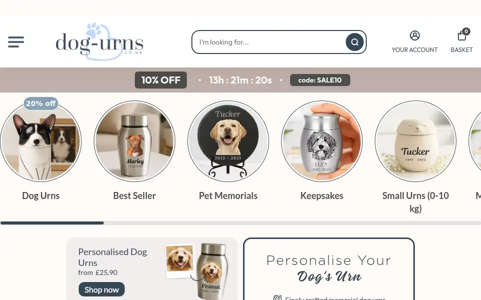 Screenshot of dog-urns.co.uk