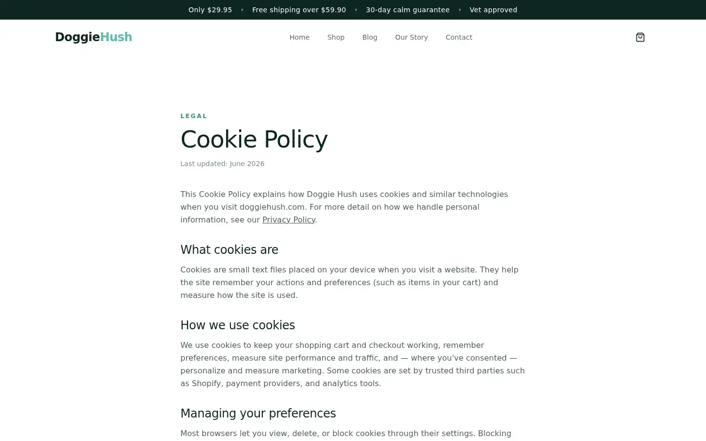 Screenshot of doggiehush.com