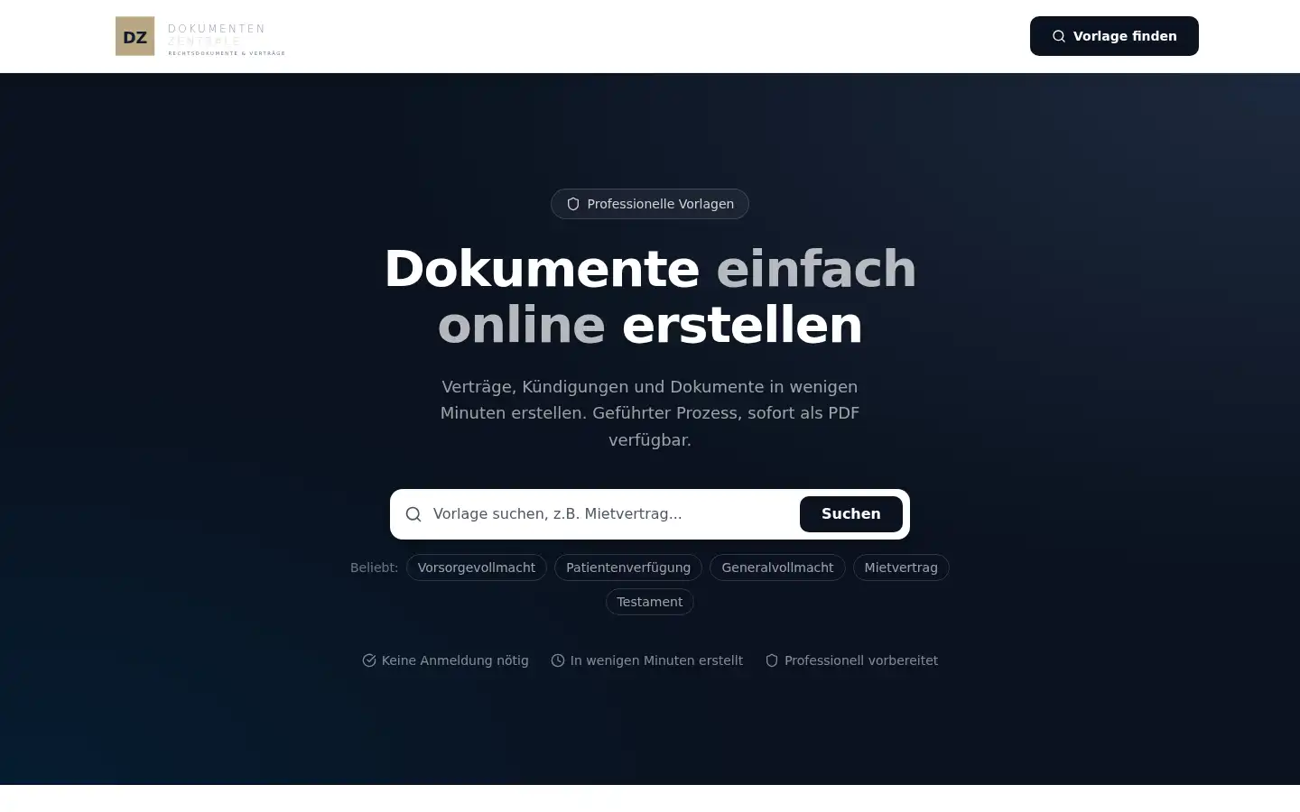 Screenshot of dokumentenzentrale.de