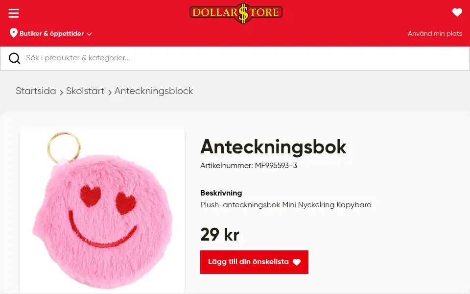Screenshot of dollarstore.se